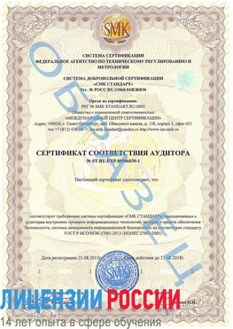 Образец сертификата соответствия аудитора №ST.RU.EXP.00006030-1 Щекино Сертификат ISO 27001